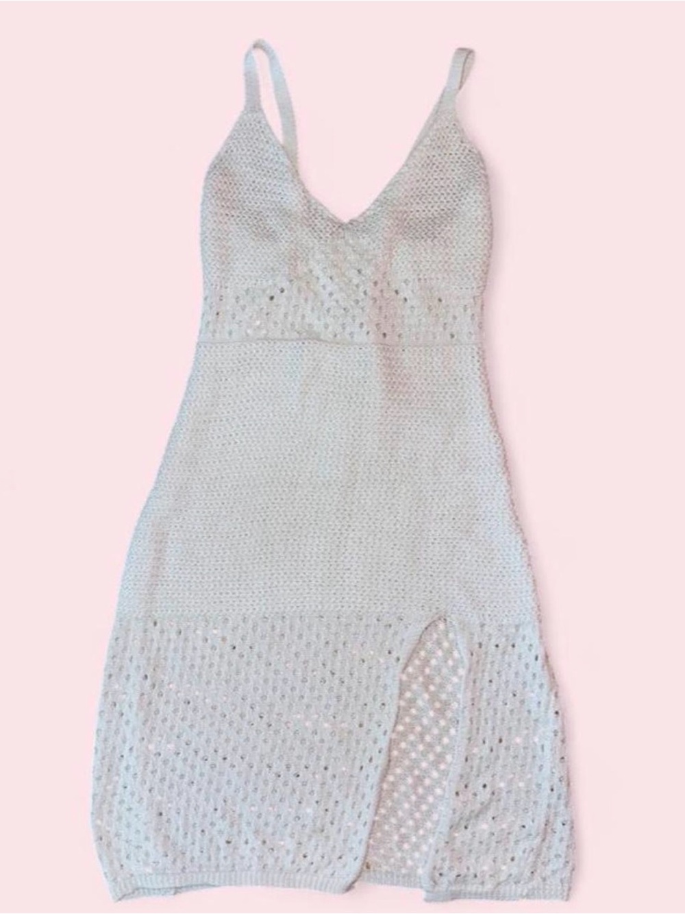White Crochet Knit Midi Dress Side Slit Summer Coverup